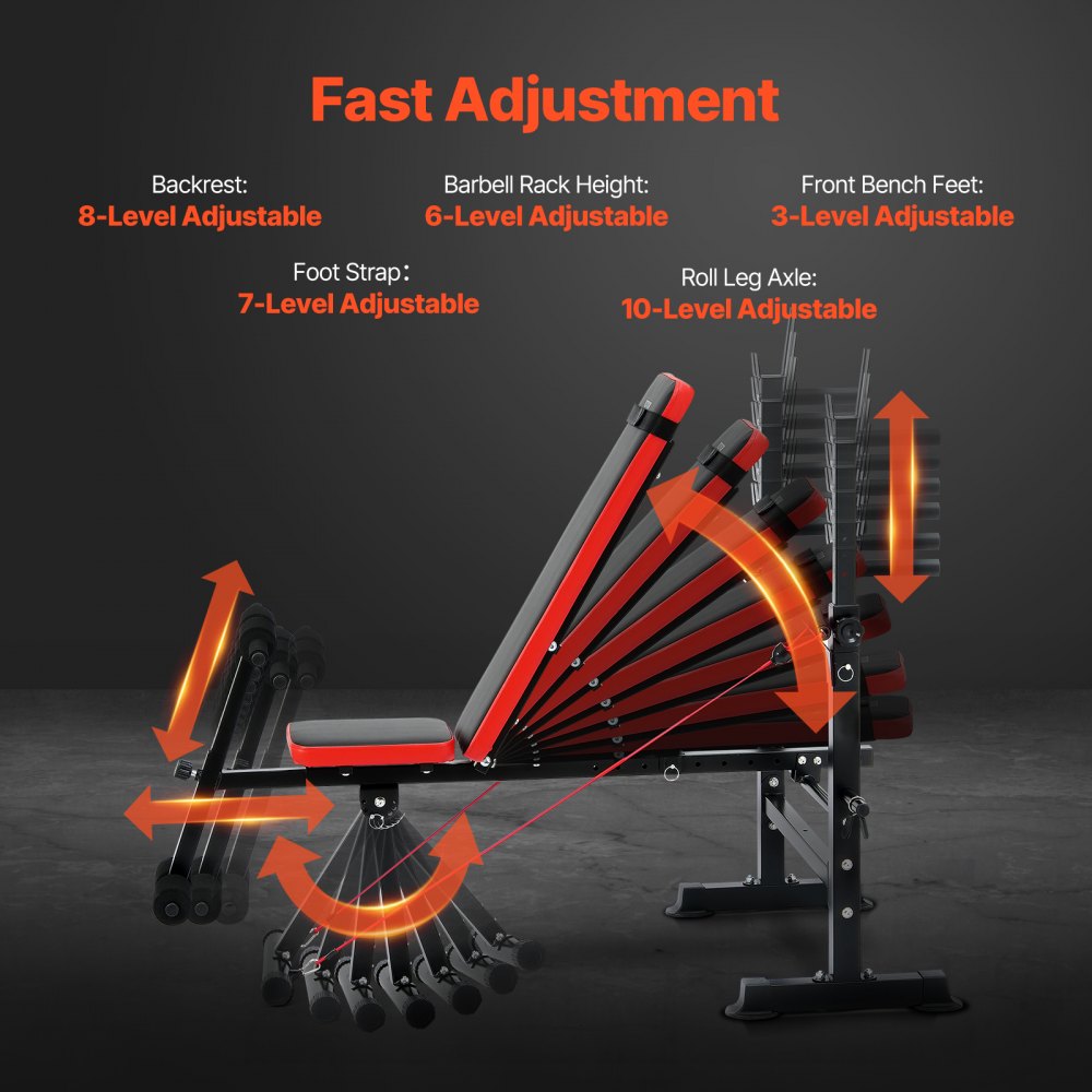 VEVOR Weight Bench, Multi-Functional Adjustable Weight Bench Press for Full Body Workout, 600lbs Exercise Sit up Bench for Home Gym Strength Training, Flat Bench with Quick Folding & Fast Adjustment