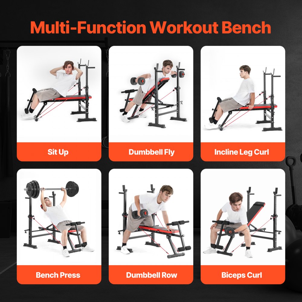 VEVOR Weight Bench, Multi-Functional Adjustable Weight Bench Press for Full Body Workout, 600lbs Exercise Sit up Bench for Home Gym Strength Training, Flat Bench with Quick Folding & Fast Adjustment