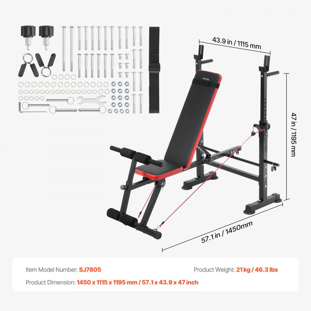 VEVOR Weight Bench, Multi-Functional Adjustable Weight Bench Press for Full Body Workout, 600lbs Exercise Sit up Bench for Home Gym Strength Training, Flat Bench with Quick Folding & Fast Adjustment