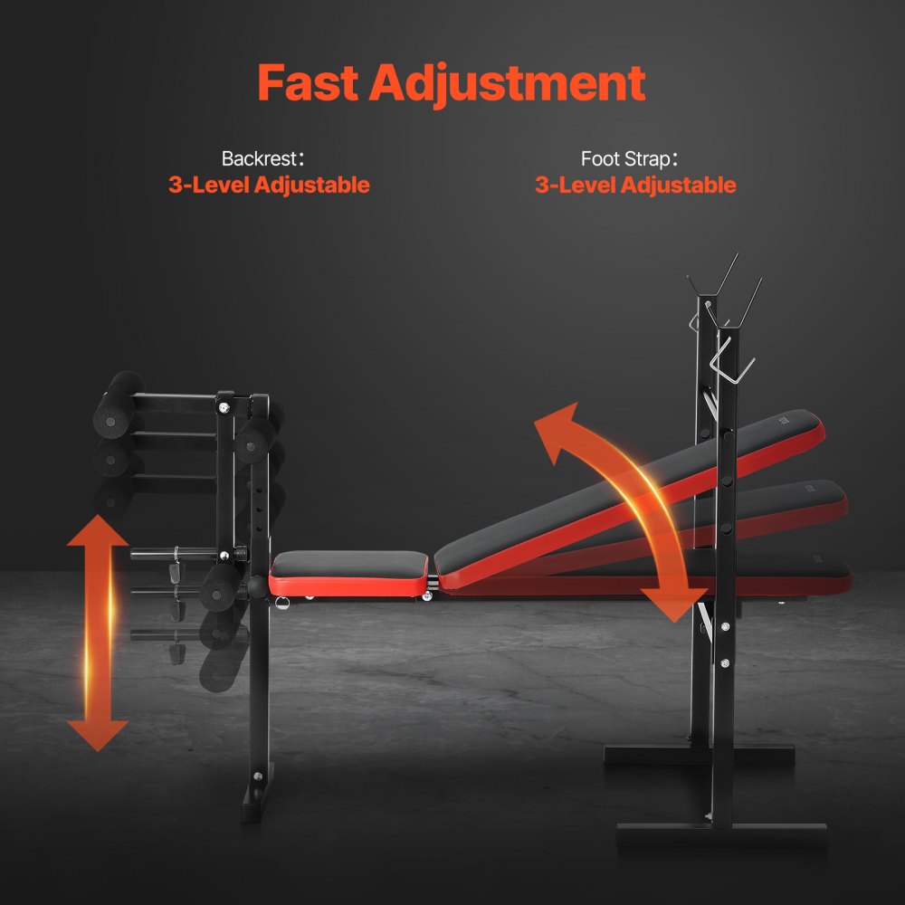 VEVOR Weight Bench, Multi-Functional Adjustable Weight Bench Press for Full Body Workout, 380lbs Exercise Sit up Bench for Home Gym Strength Training, Flat Bench with Quick Folding & Fast Adjustment