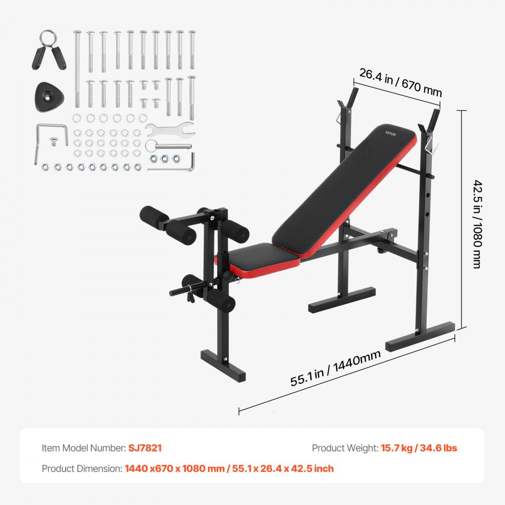 VEVOR Weight Bench, Multi-Functional Adjustable Weight Bench Press for Full Body Workout, 380lbs Exercise Sit up Bench for Home Gym Strength Training, Flat Bench with Quick Folding & Fast Adjustment