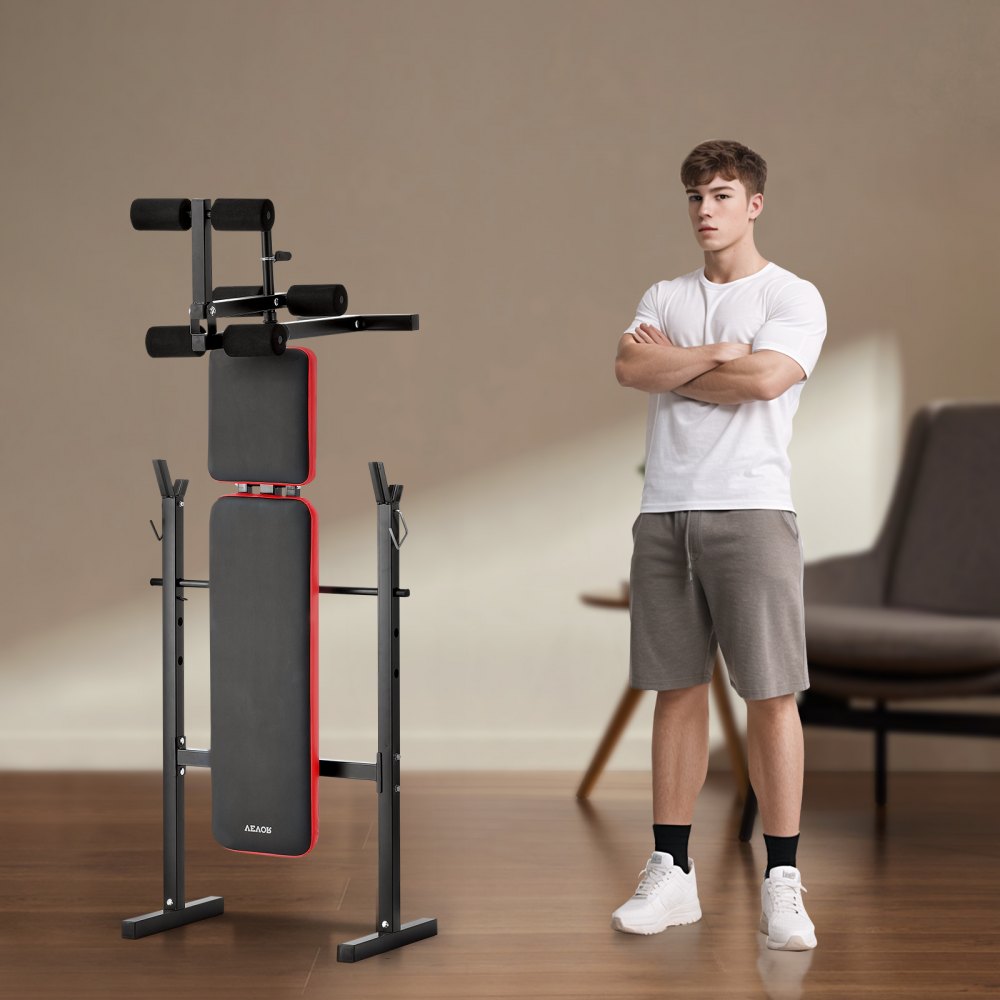 VEVOR Weight Bench, Multi-Functional Adjustable Weight Bench Press for Full Body Workout, 380lbs Exercise Sit up Bench for Home Gym Strength Training, Flat Bench with Quick Folding & Fast Adjustment