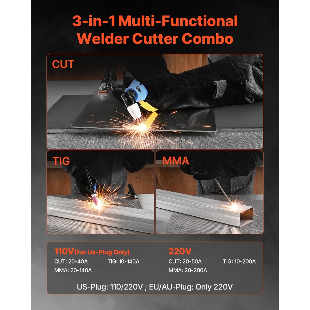 VEVOR 3-in-1 Multi-Functional Welder Cutter Combo (CUT/TIG/MMA)