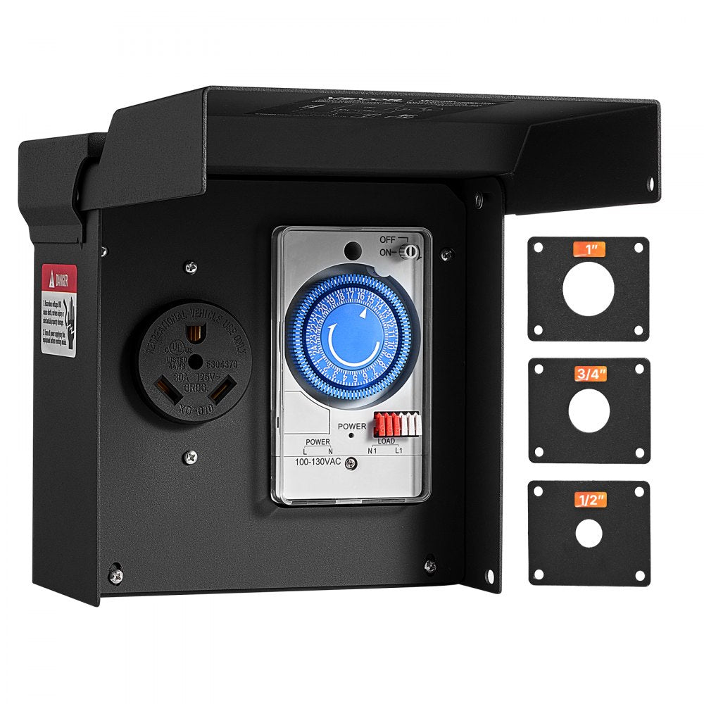 Vevor Power Outlet Box 30 Amp RV Outdoor Electrical Panel with Timer NEMA TT-30R 125V New