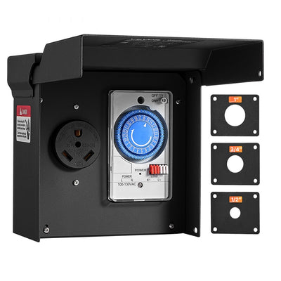 Vevor Power Outlet Box 30 Amp RV Outdoor Electrical Panel with Timer NEMA TT-30R 125V New