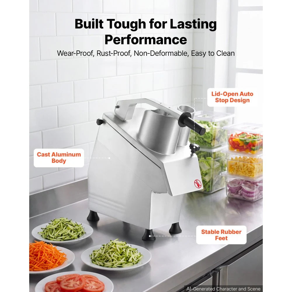 VEVOR Commercial Food Processor 550W Electric Vegetable Cutter with 3 Discs, for Chopping Vegetables Fruit, 2 Feeding Holes, 3 mm Shreds 4 mm Slices 8 mm Strips, Potato Slicer, with Cast Aluminum Body