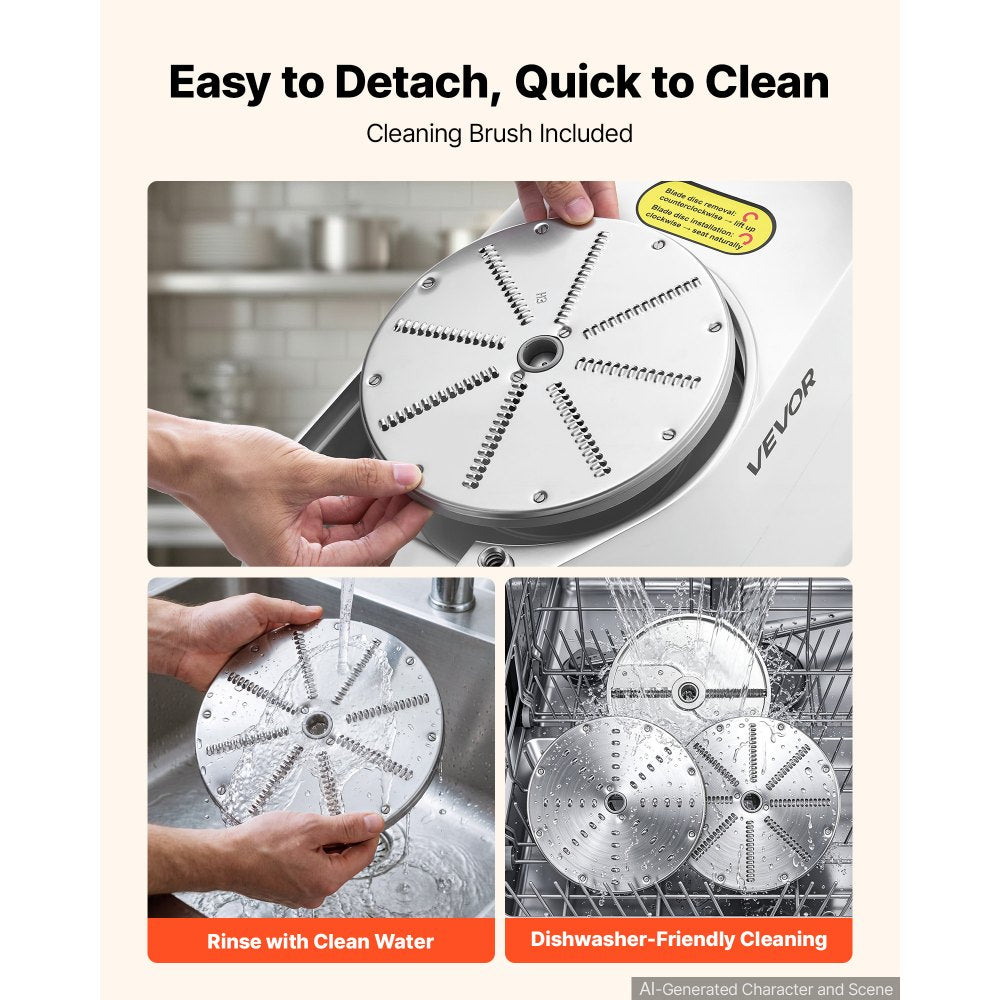 VEVOR Commercial Food Processor 550W Electric Vegetable Cutter with 3 Discs, for Chopping Vegetables Fruit, 2 Feeding Holes, 3 mm Shreds 4 mm Slices 8 mm Strips, Potato Slicer, with Cast Aluminum Body