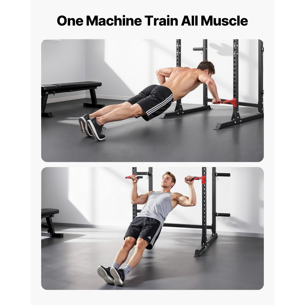 VEVOR Power Cage Power Rack, Multifunctional Barbell Squat Rack with Adjustable Height, Home Gym Strength Training Workout Equipment with J-Hooks & More Fitness Attachment for Bench Press Pull-Up Dips