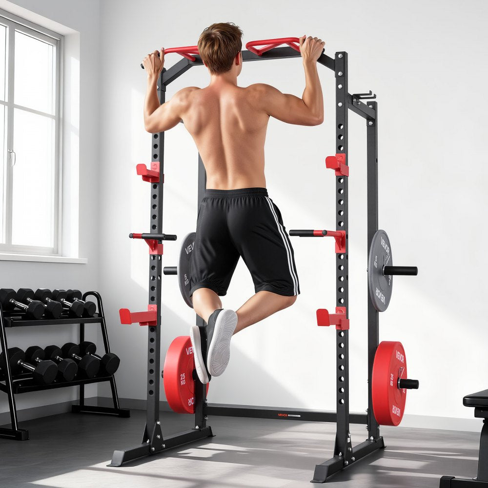 VEVOR Power Cage Power Rack, Multifunctional Barbell Squat Rack with Adjustable Height, Home Gym Strength Training Workout Equipment with J-Hooks & More Fitness Attachment for Bench Press Pull-Up Dips