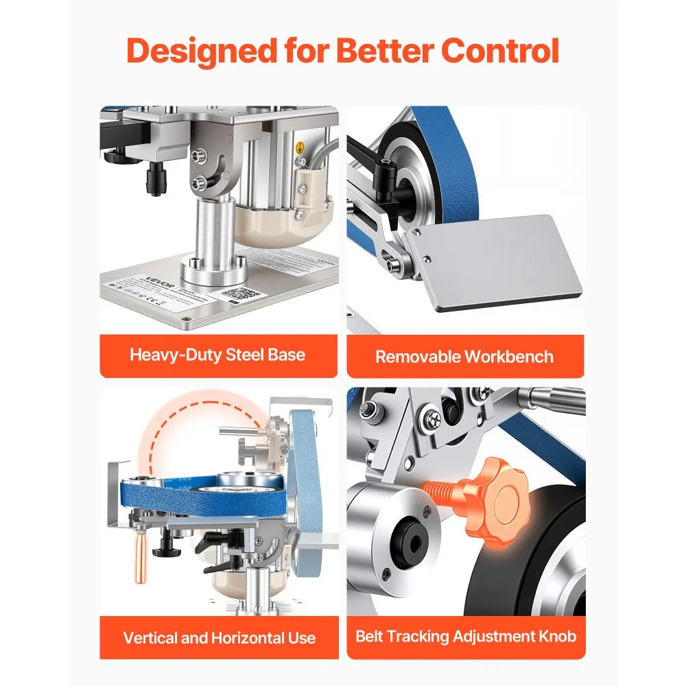 VEVOR Belt Grinder Sander with VFD, 30 x 1-Inch Variable Speed Belt Polisher, 550W Polishing Grinding Machine with 2 Grinding Modes & 3PCS Sanding Belts for Metalworking, Knife Making