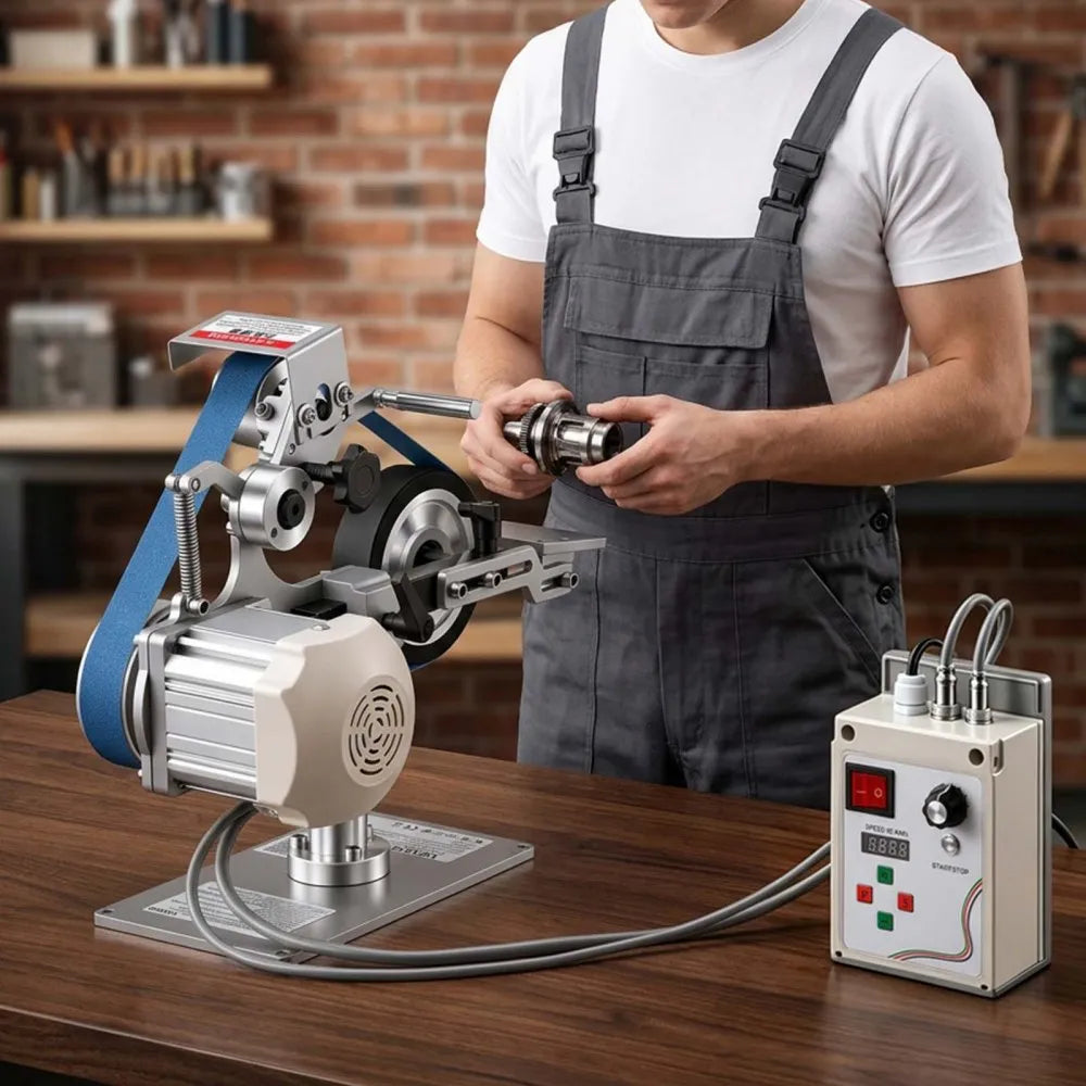 VEVOR Belt Grinder Sander with VFD, 30 x 1-Inch Variable Speed Belt Polisher, 550W Polishing Grinding Machine with 2 Grinding Modes & 3PCS Sanding Belts for Metalworking, Knife Making