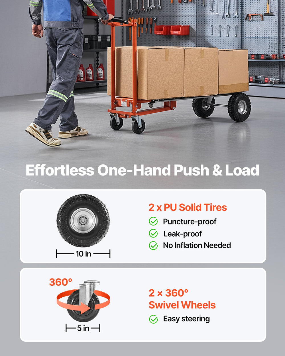 VEVOR 4 in 1 Hand Truck, 1000 lbs Load Capacity for 4-Wheel Mode, Convertible Hand Truck Dolly with Non-Slip Handle & Wheels, Aluminum Alloy Portable Trolley Dolly for Moving Home, Office, Warehouse