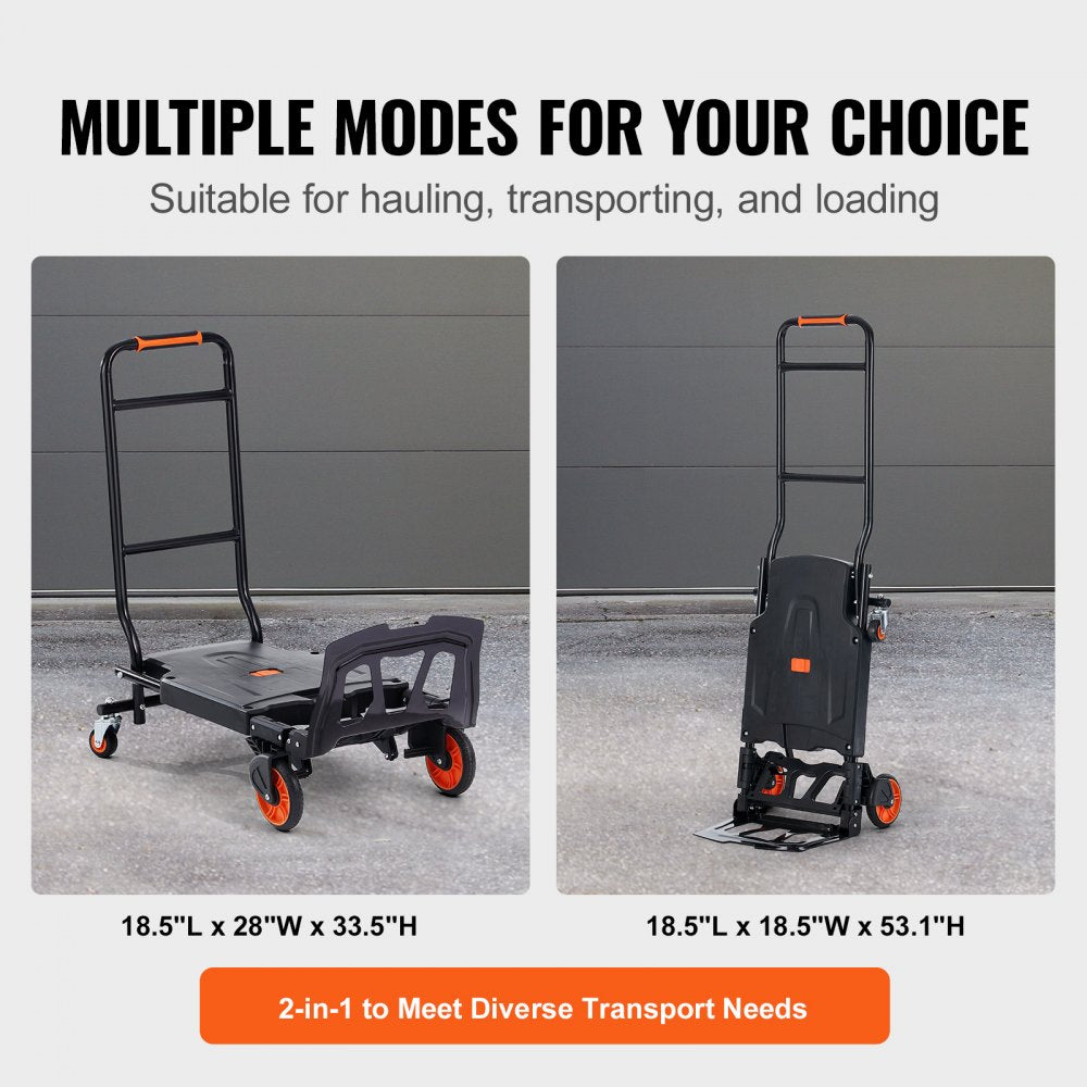 VEVOR Aluminum Hand Truck, 2 in 1, 300 lbs Load Capacity, Heavy Duty Industrial Convertible Folding Hand Truck and Dolly, Utility Cart Converts from Hand Truck to Platform Cart with Rubber Wheels