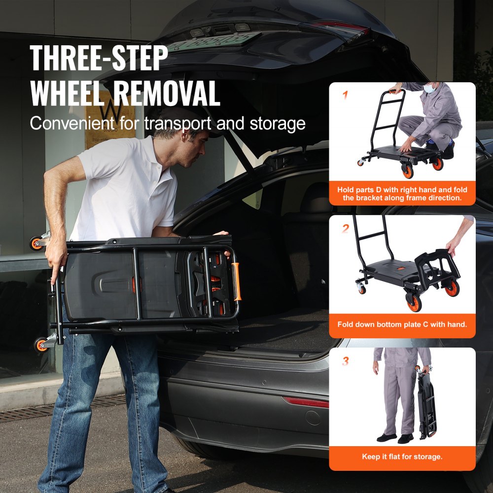 VEVOR Aluminum Hand Truck, 2 in 1, 300 lbs Load Capacity, Heavy Duty Industrial Convertible Folding Hand Truck and Dolly, Utility Cart Converts from Hand Truck to Platform Cart with Rubber Wheels
