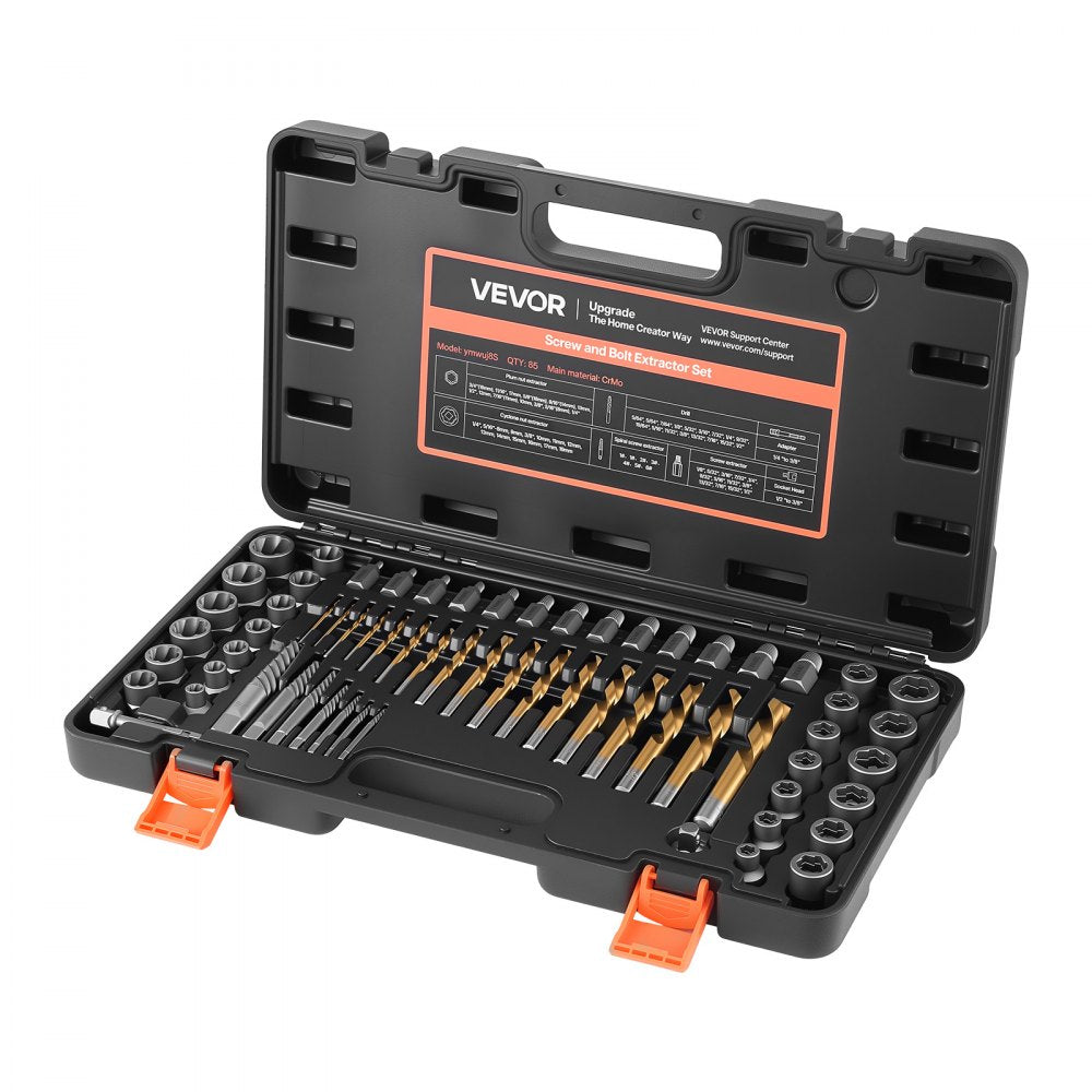 VEVOR Screw Extractor Set with Drill Bits, 65 Pieces, Easy Out Nut Bolt Extractors and Drill Bits, with Adapters, Solid Storage Case, Cr-Mo Steel for Removing Rounded, Broken, or Stripped Fasteners