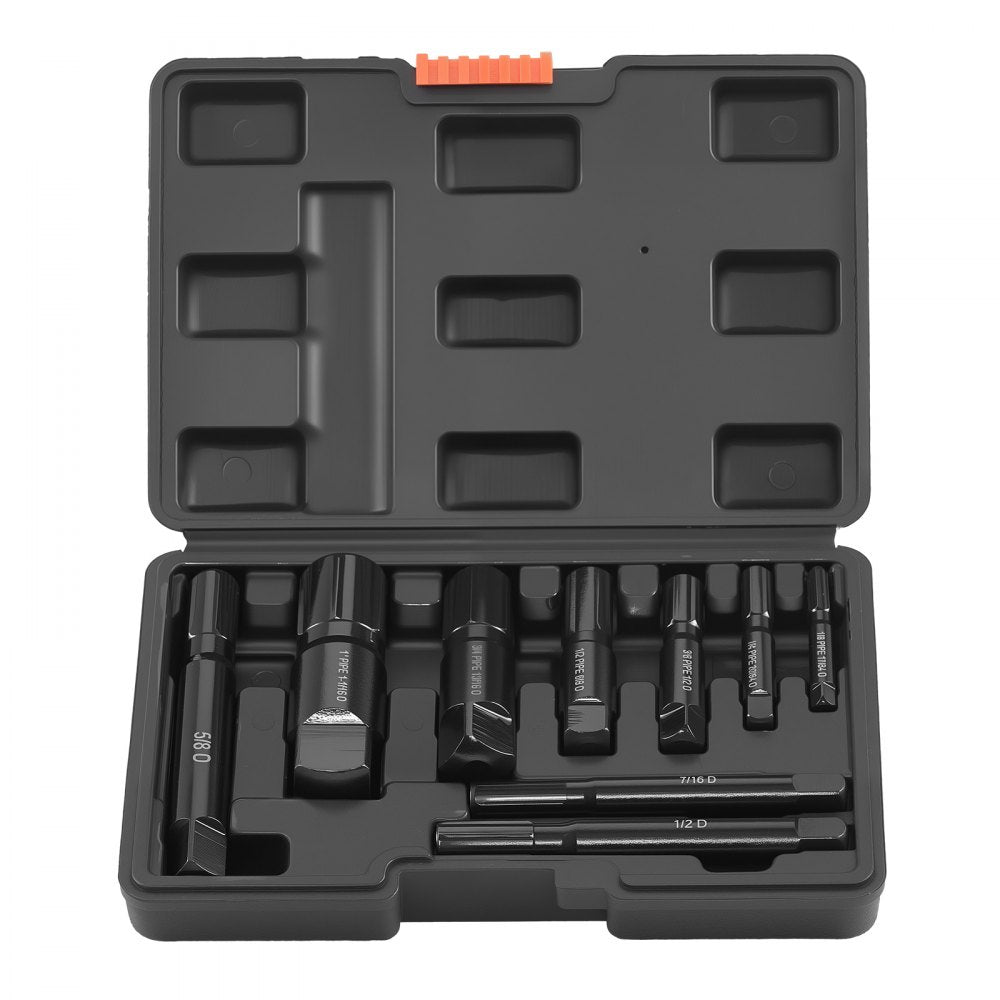 VEVOR Pipe Extractor Set, 9 Pieces Heavy Duty Steel Broken Pipe Extractors, with Solid Storage Case, Cr-Mo Steel for Removing 1/8" to 1" Damaged Threaded Pipes and Fittings, for Plumbers Mechanics DIY