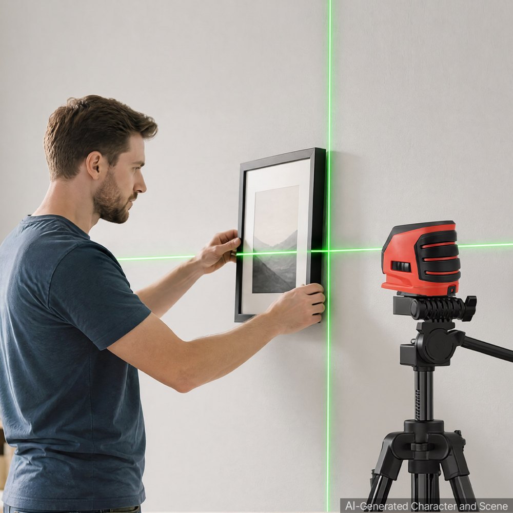VEVOR Self Leveling Laser Level 49.2 ft, Green Cross Line 2 Spot Laser, for Picture Hanging, Tile, DIY Construction, Manual, Self-Leveling, Pulse Modes, IP54 Rated, 8H Runtime, with Storage Bag