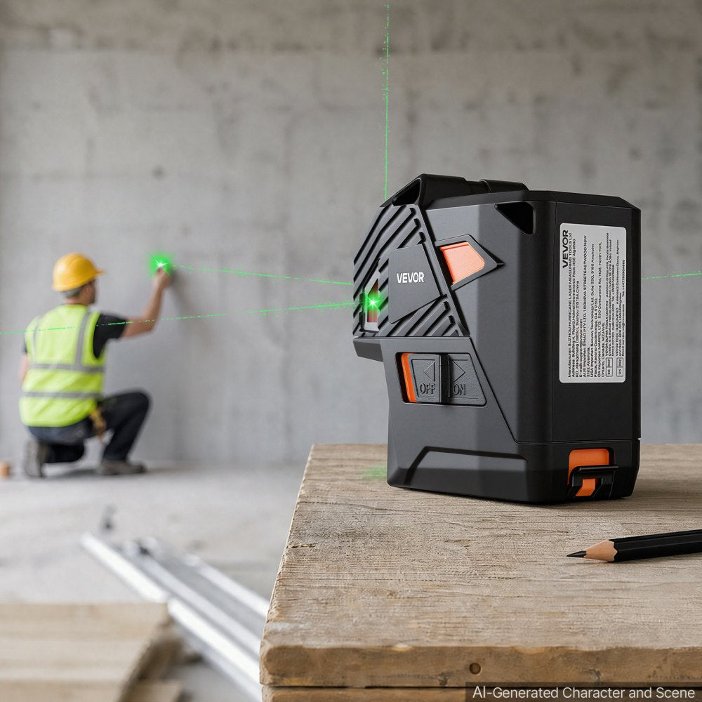 VEVOR Self Leveling Laser Level 131.2 ft Green 5-Point Laser Level Tool, for Picture Hanging, Tile & DIY Constructions, Manual & Self-Leveling Modes, IP54 Water-Resistant, 5H Runtime, Hard Case