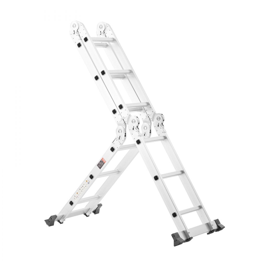 VEVOR Multi-Purpose Folding Ladder, 7-in-1 Tall Step Ladder, A Frame 3 Step Adjustable Telescoping Ladder, 12ft Reach Height Heavy Duty Extension Ladder, 330 lbs Capacity for Household Outdoor Work