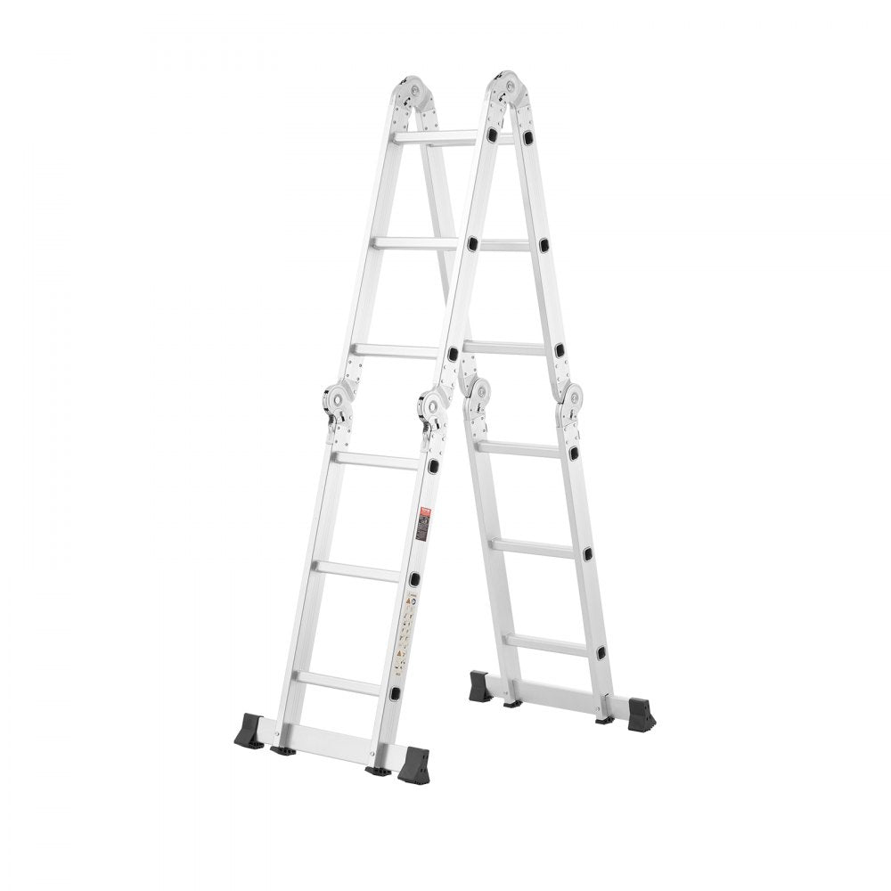 VEVOR Multi-Purpose Folding Ladder, 7-in-1 Tall Step Ladder, A Frame 3 Step Adjustable Telescoping Ladder, 12ft Reach Height Heavy Duty Extension Ladder, 330 lbs Capacity for Household Outdoor Work