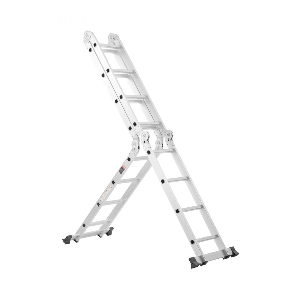 VEVOR Multi-Purpose Folding Ladder, 7-in-1 Tall Extension Step Ladder, A Frame 4 Step Telescoping Ladder, 15.5ft Reach Height Heavy Duty Adjustable Ladder, 330 lbs Capacity for Home Outdoor