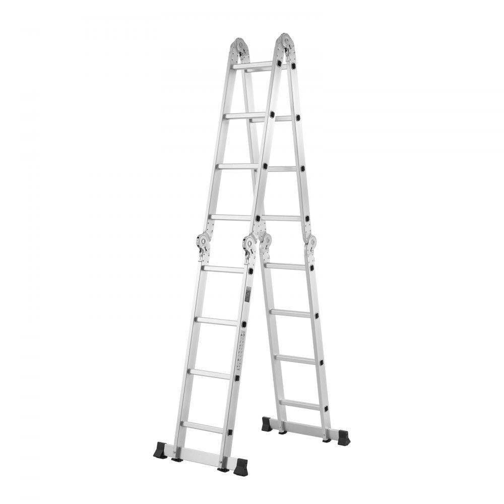 VEVOR Multi-Purpose Folding Ladder, 7-in-1 Tall Extension Step Ladder, A Frame 4 Step Telescoping Ladder, 15.5ft Reach Height Heavy Duty Adjustable Ladder, 330 lbs Capacity for Home Outdoor