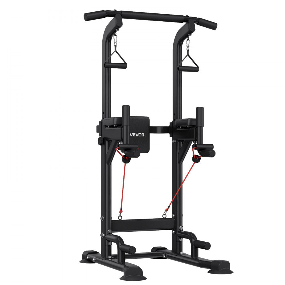 VEVOR Pull Up Bar, 330 LBS Power Tower Dip Station, Workout Dip Station with H-Shaped Stable Base & Back Pad, Adjustable 12 Level Height Free Standing Chin Up Bar for Back, 4-Level Adjustable Back Pad
