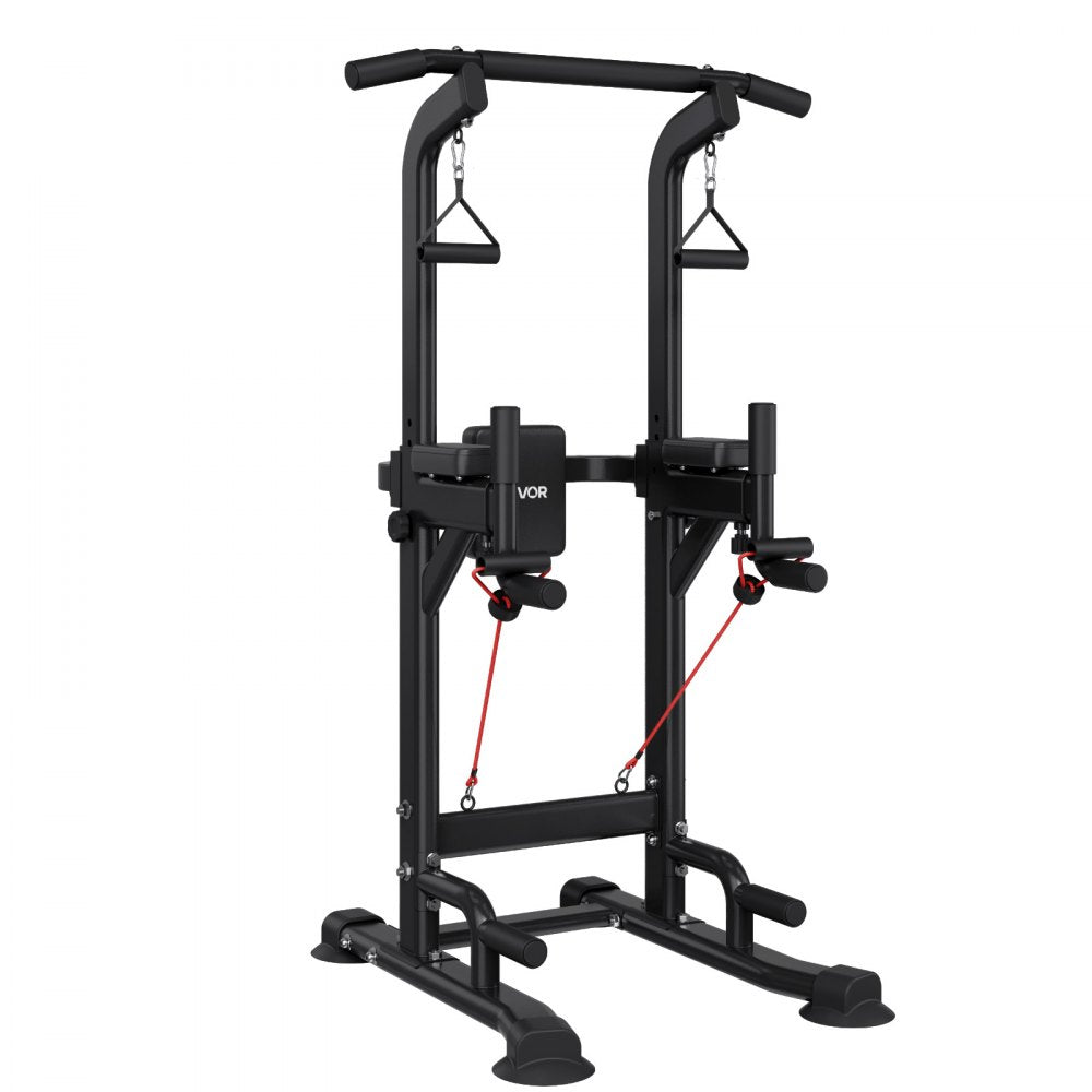 VEVOR Pull Up Bar, 330 LBS Power Tower Dip Station, Workout Dip Station with H-Shaped Stable Base & Back Pad, Adjustable 12 Level Height Free Standing Chin Up Bar for Back, 4-Level Adjustable Back Pad