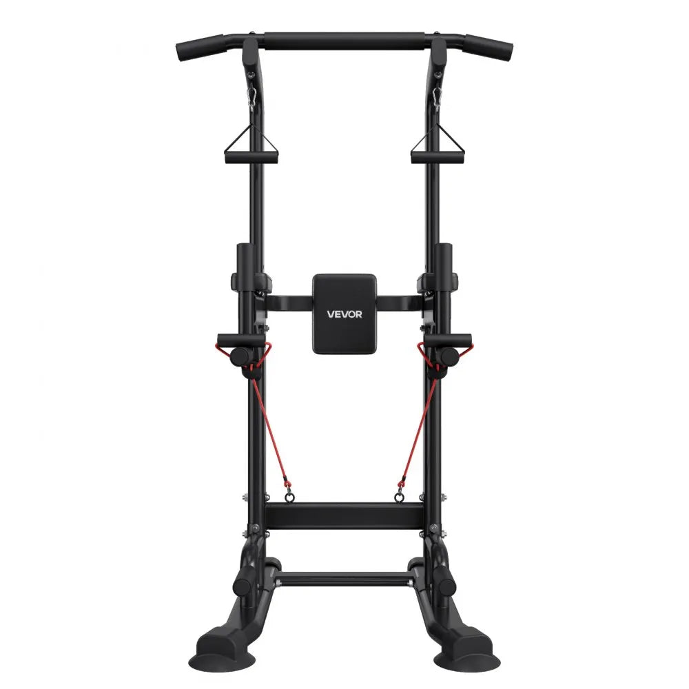 VEVOR Pull Up Bar, 330 LBS Power Tower Dip Station, Workout Dip Station with H-Shaped Stable Base & Back Pad, Adjustable 12 Level Height Free Standing Chin Up Bar for Back, 4-Level Adjustable Back Pad