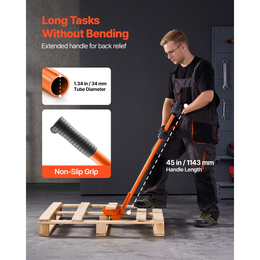 VEVOR Pallet Buster Tool, 40 Inch Carbon Steel Handle Wrecking Pry Bar, 2000 lbs Weight Capacity, Heavy Duty Deck Board Removal Tool, Breaker Bar for Flooring, Framing, Roofing, Trim, Drywall