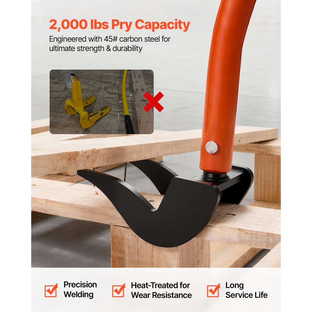 VEVOR Pallet Buster Tool, 50 Inch Carbon Steel Handle Wrecking Pry Bar, 2000 lbs Weight Capacity, Heavy Duty Deck Board Removal Tool, Breaker Bar for Flooring, Framing, Roofing, Trim, Drywall