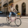 VEVOR Women Bike, 24 in Beach Cruiser Bike, 7-Speed Adult City Bicycle with Carbon Steel Frame, 330 lbs Capacity, Basket, Rear Rack & Dual V-Brakes, Pink