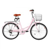 VEVOR Women Bike, 24 in Beach Cruiser Bike, 7-Speed Adult City Bicycle with Carbon Steel Frame, 330 lbs Capacity, Basket, Rear Rack & Dual V-Brakes, Pink