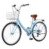 VEVOR Women Bike, 26 in Folding Beach Cruiser Bike, 7-Speed Adult City Bicycle with Steel Frame, 330 lbs Capacity, Basket, Rear Rack & Dual V-Brakes, Light Blue