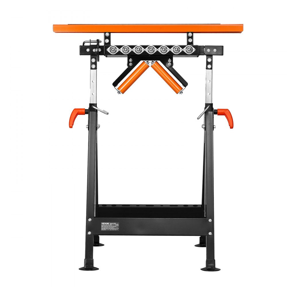 VEVOR 4-in-1 Roller Stand, 440 lb Load Capacity, 33-50 in Adjustable Height, Folding Heavy Duty with Rack & Polished Multi-directional Roller Head, for Table Saw Outfeed Woodworking Extension Support