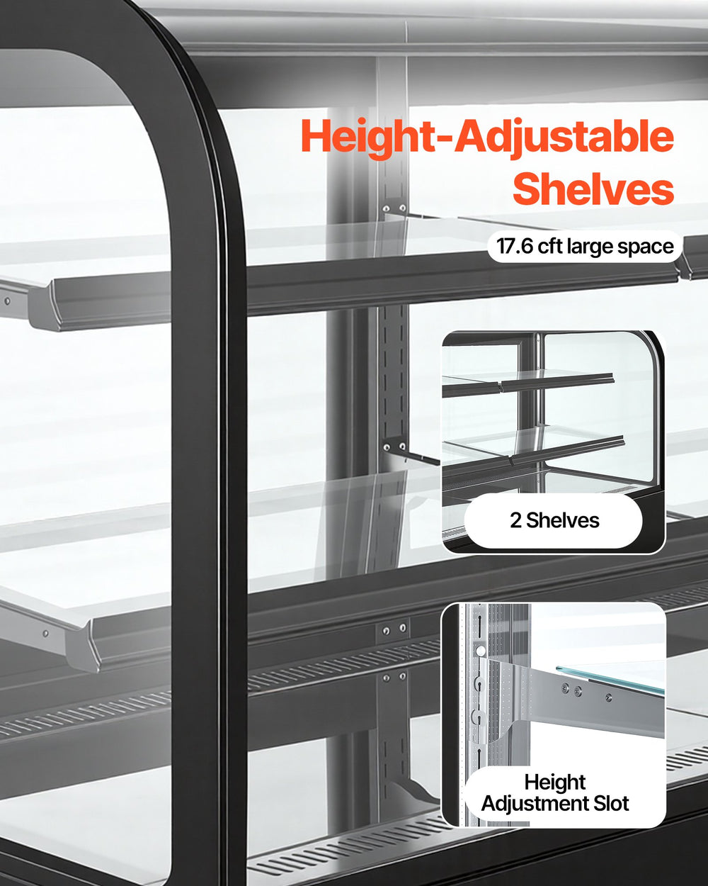 VEVOR Refrigerated Display Case interior and shelves