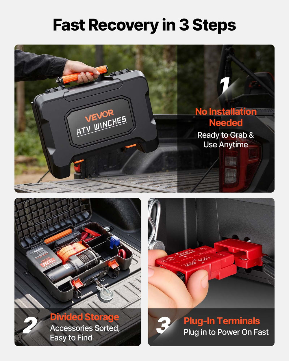 VEVOR Portable Winch, 3500 lbs 12V DC Electric Winch with Synthetic Rope, Wireless & Wired Remotes, Box-Style Recovery Kit with Fairlead, Clevis Hook, Strap for ATV UTV Off-Road Outdoor Pulling Tasks