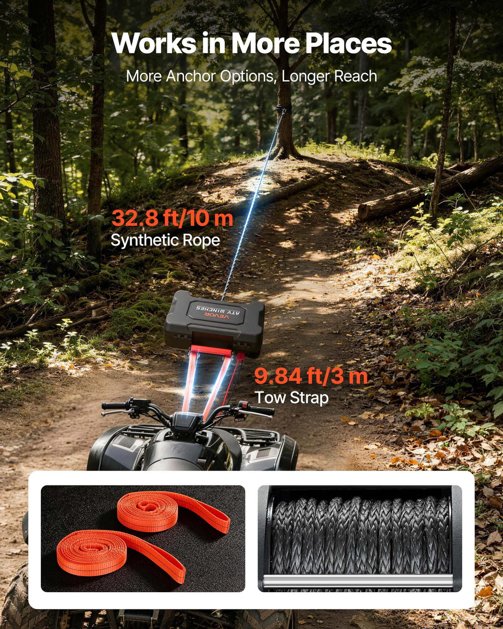 VEVOR Portable Winch, 3500 lbs 12V DC Electric Winch with Synthetic Rope, Wireless & Wired Remotes, Box-Style Recovery Kit with Fairlead, Clevis Hook, Strap for ATV UTV Off-Road Outdoor Pulling Tasks