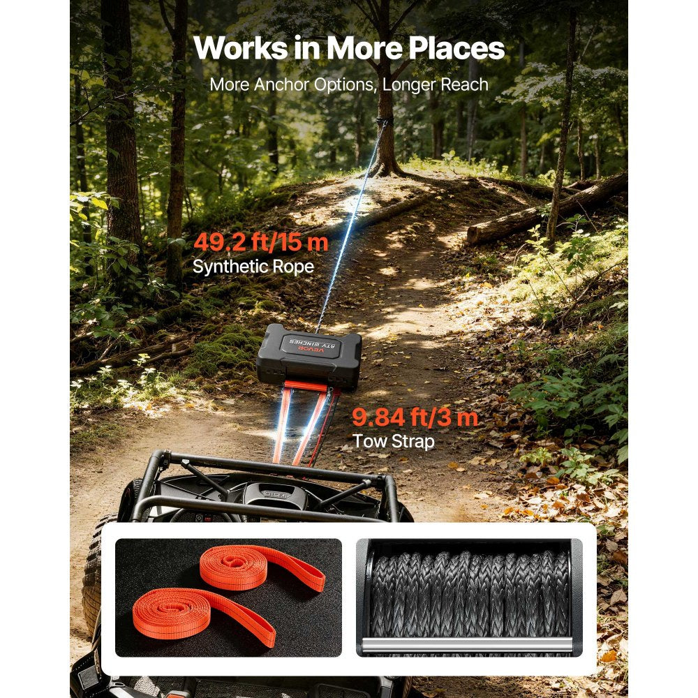 VEVOR Portable Winch, 6000 lbs 12V DC Electric Winch with Synthetic Rope, Wireless & Wired Remotes, Box-Style Recovery Kit with Fairlead, Clevis Hook, Strap for ATV UTV Off-Road Outdoor Pulling Tasks