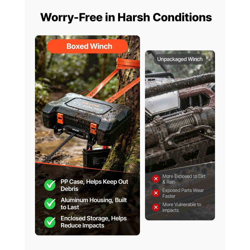 VEVOR Portable Winch, 6000 lbs 12V DC Electric Winch with Synthetic Rope, Wireless & Wired Remotes, Box-Style Recovery Kit with Fairlead, Clevis Hook, Strap for ATV UTV Off-Road Outdoor Pulling Tasks