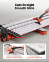 Tile cutter cuts straight with smooth glide (linear-bearing head)