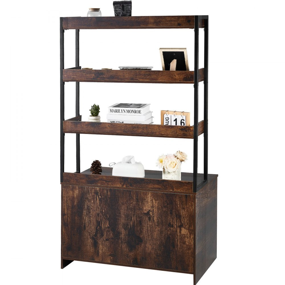 VEVOR Cat Litter Box Enclosure, Hidden Litter Box Furniture with 3 Storage Shelves, Wooden Cat Washroom Indoor, Large Cat House Cabinet Hidden Fit Most Litter Box, 33.5"L x 19.3"W x 58.7"H, Dark Brown