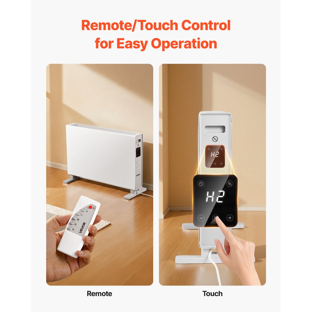 VEVOR Convection Panel Heater, 1500W Electric Panel Space Heater with Remote & Touch Control, 3 Modes, 24H Timer, Stand or Wall Mount Design with Anti-Tipping & Overheat Protection for Home and Office