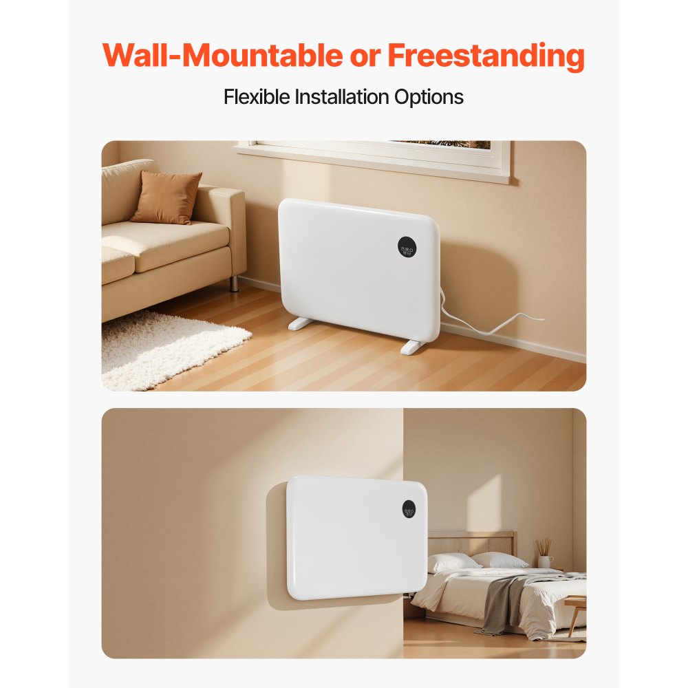 VEVOR Convection Panel Heater, 1500W Electric Panel Space Heater with Remote & Touch Control, Portable Stand or Wall Mount Design with Anti-Tipping and Overheat Protection for Home and Office, White