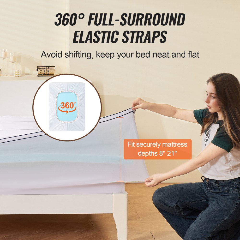 VEVOR Mattress Topper, Queen Size, 4 in Thickness, Memory Foam, Fiber Fill, Detachable & Washable, Ergonomically Designed for Pressure Relief, Comfortable Cooling & Breathable, Ideal for Hot Sleepers