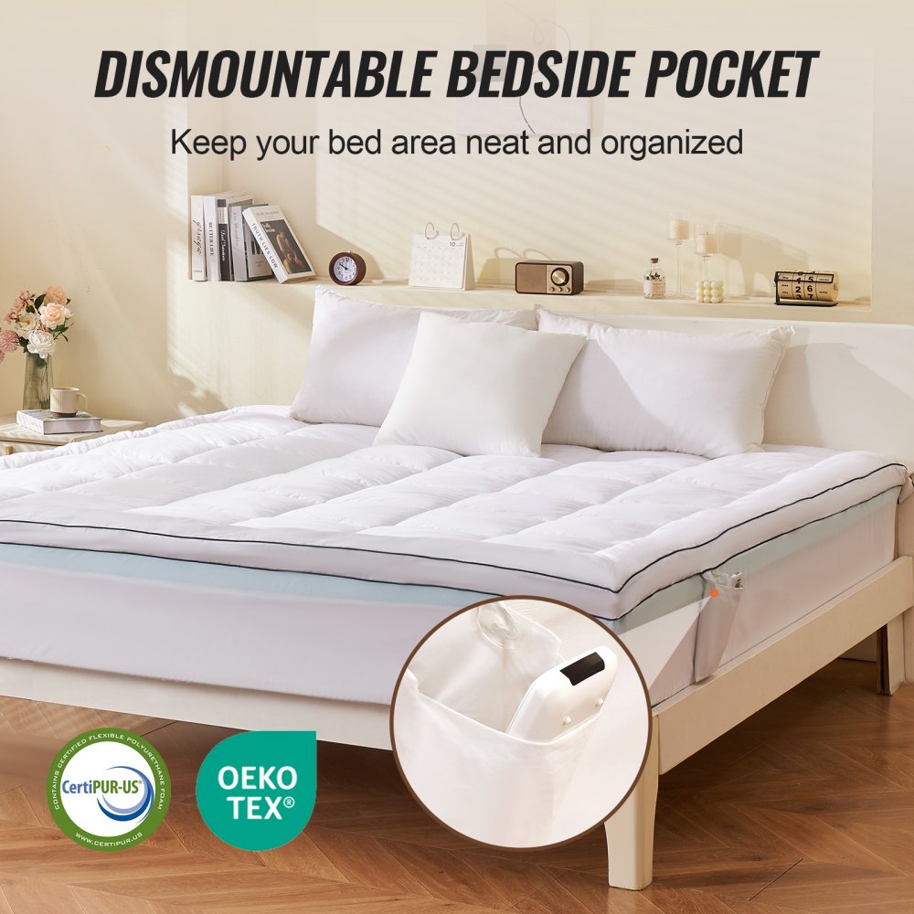 VEVOR Mattress Topper, King Size, 4 in Thickness, Memory Foam, Fiber Fill, Detachable & Washable, Ergonomically Designed for Pressure Relief, Comfortable Cooling & Breathable, Ideal for Hot Sleepers