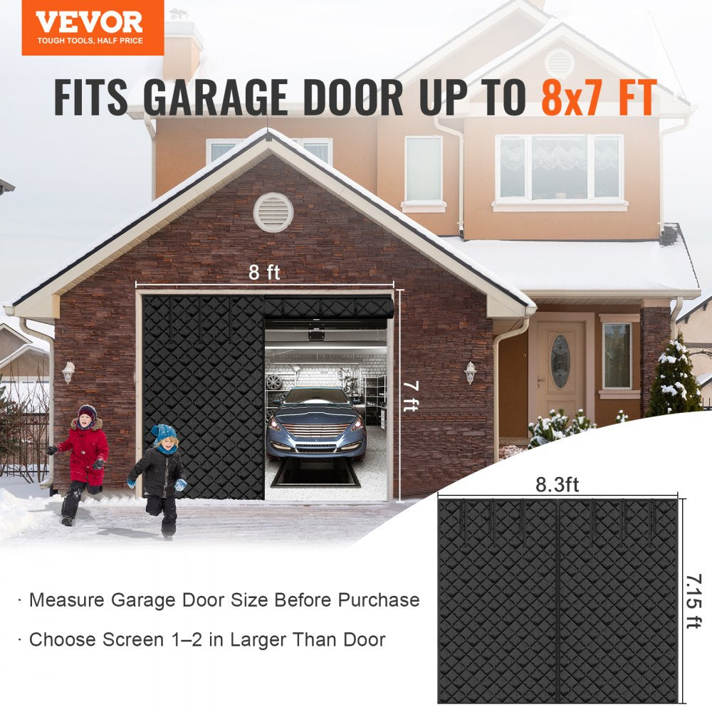 VEVOR Garage Door Screen for Winter, 8x7FT, Garage Door Insulation Kit, Magnetic Thermal Insulated Door Curtain with 300D Oxford Fabric Heavy Duty Weighted Bottom, Easy Assembly for Garage Door