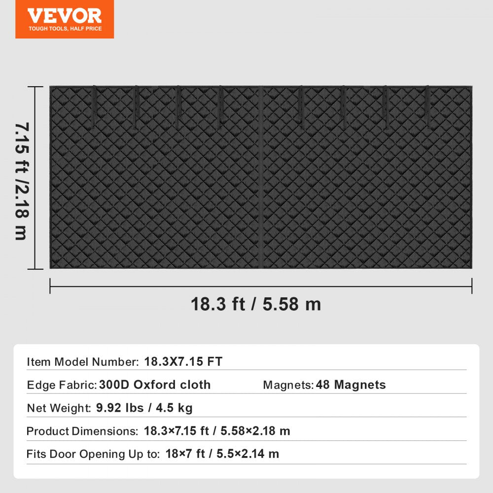 VEVOR Garage Door Screen for Winter, 18x7FT, Garage Door Insulation Kit, Magnetic Thermal Insulated Door Curtain with 300D Oxford Fabric Heavy Duty Weighted Bottom, Easy Assembly for Garage Door