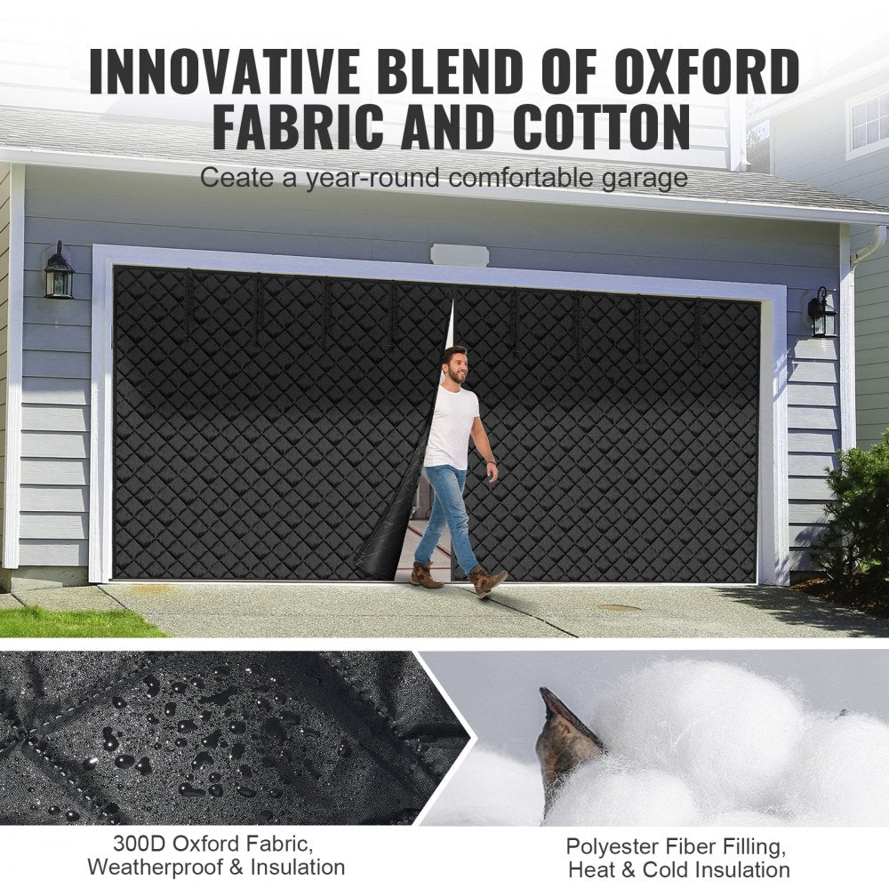 VEVOR Garage Door Screen for Winter, 16x7FT, Garage Door Insulation Kit, Magnetic Thermal Insulated Door Curtain with 300D Oxford Fabric Heavy Duty Weighted Bottom, Easy Assembly for Garage Door