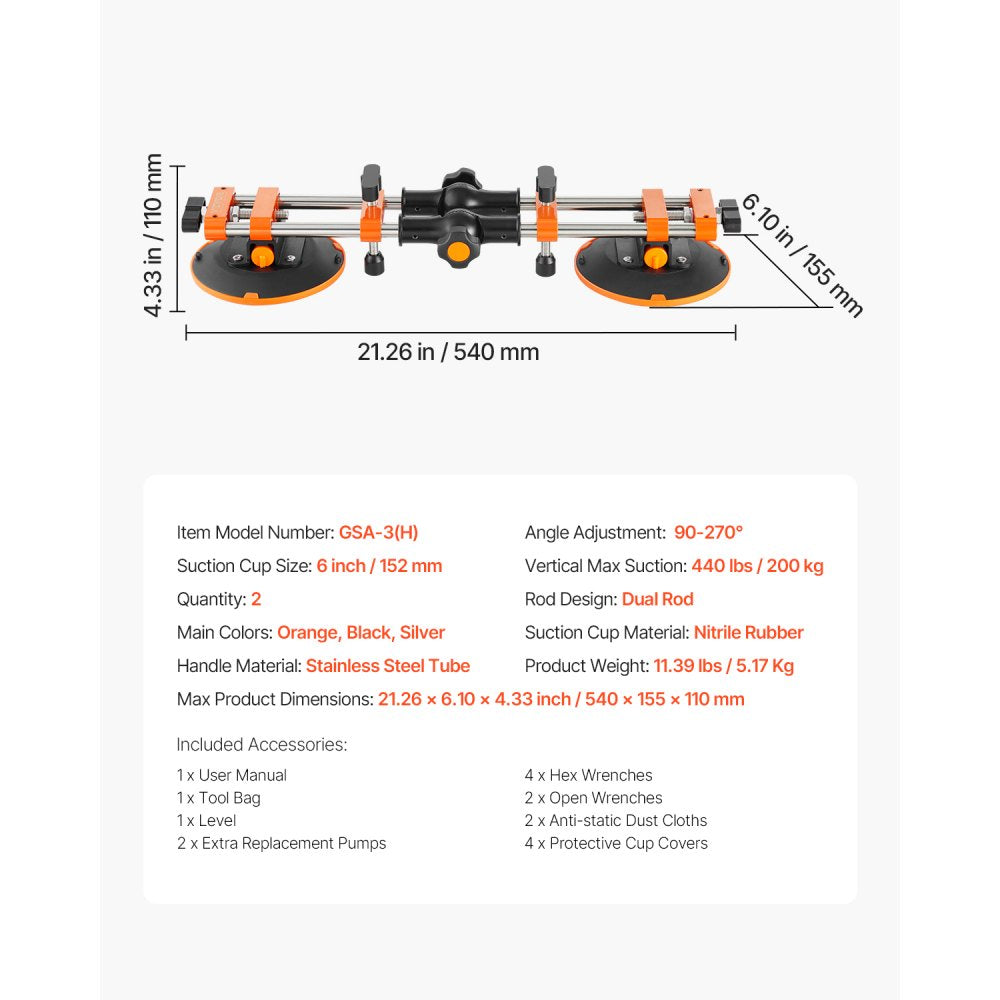 VEVOR Seamless Seam Setter, 2 Packs Granite Seam Setter with 6 in Vacuum Suction Cups, Seam Joiner for Seam Joining & Leveling, 90°-120° Adjustable, Countertop Installation Tool for Tile Marble Slab